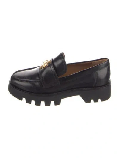 Pre-owned Tory Burch Leather Loafers In Black