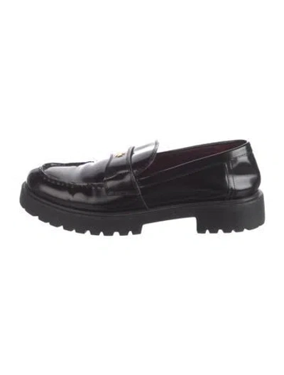Pre-owned Tory Burch Leather Loafers In Black