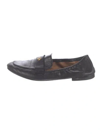 Pre-owned Tory Burch Leather Loafers In Black
