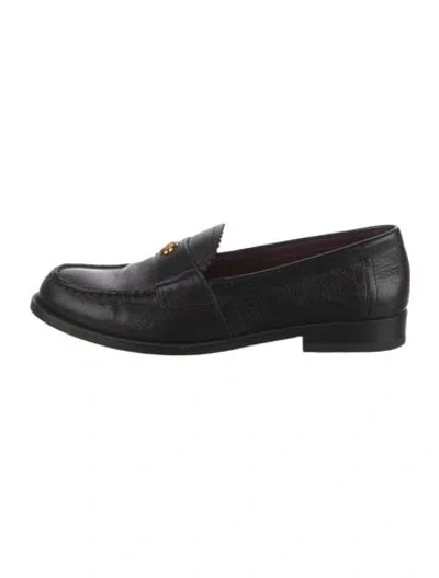 Pre-owned Tory Burch Leather Loafers In Black