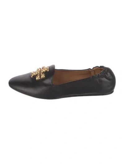 Pre-owned Tory Burch Leather Loafers In Black