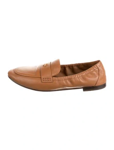 Pre-owned Tory Burch Leather Loafers In Brown