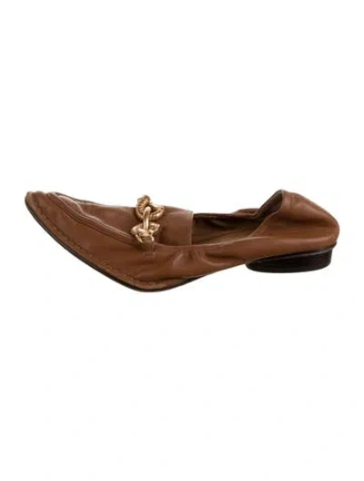 Pre-owned Tory Burch Leather Loafers In Brown