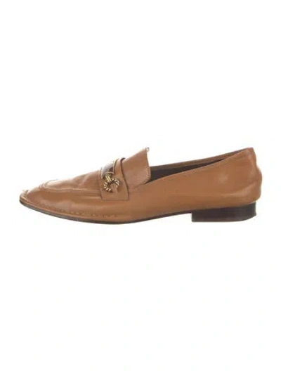 Pre-owned Tory Burch Leather Loafers In Brown