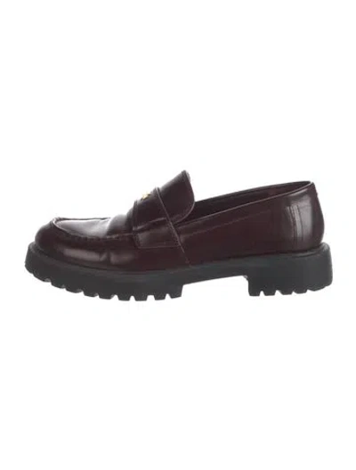 Pre-owned Tory Burch Leather Loafers In Burgundy