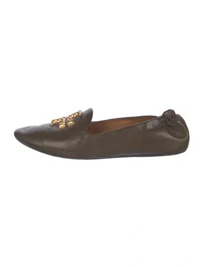 Pre-owned Tory Burch Leather Loafers In Green