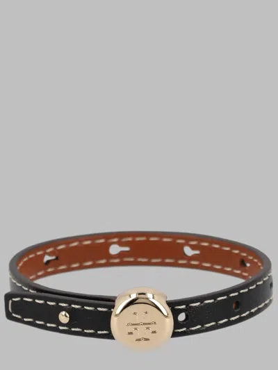 Tory Burch Leather Logo Disc Bracelet In Metallic