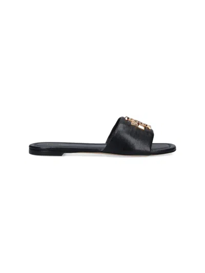 Tory Burch Leather Logo Sandals For Women In Black