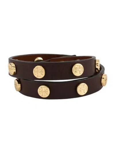 Pre-owned Tory Burch Leather Logo Studded Wrap Bracelet In Multi
