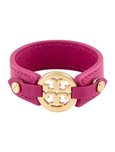 Pre-owned Tory Burch Leather Logo Wrap Bracelet In Pink
