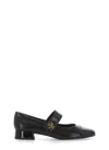 Tory Burch Black Leather Cap-toe Mary Jane Ballerinas In Black