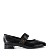 Tory Burch Mary Jane Cap-toe Leather Ballerina Flats In Black