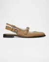 Tory Burch Leather Mary Jane Slingback Ballerina Flats In Light Chai