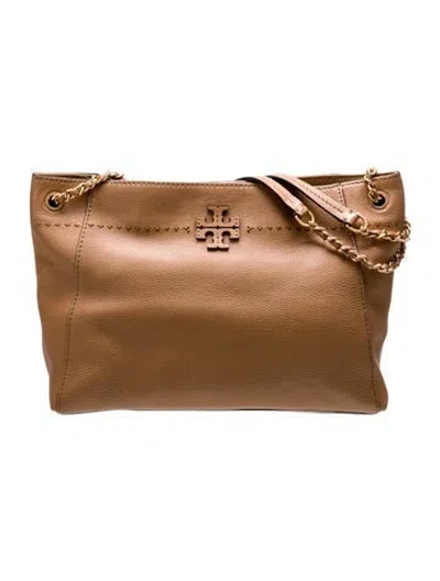 Pre-owned Tory Burch Leather Mcgraw Chain-shoulder Slouchy Tote In Brown
