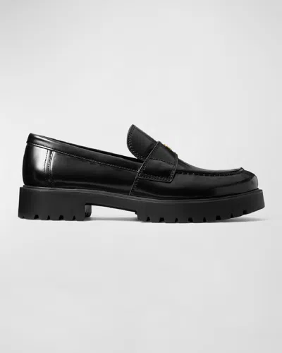 TORY BURCH LEATHER MEDALLION LUG-SOLE LOAFERS