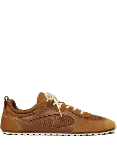 Tory Burch Leather Mesh Panel Trainers In Brown