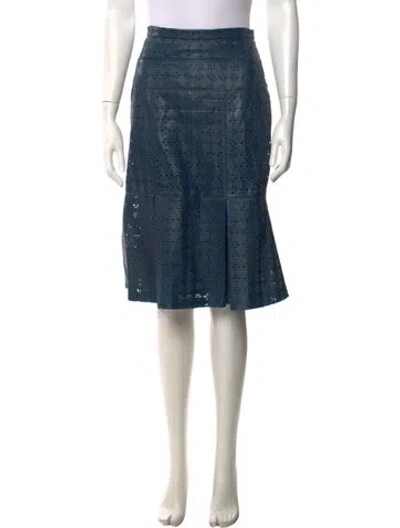 Pre-owned Tory Burch Leather Midi Length Skirt In Blue
