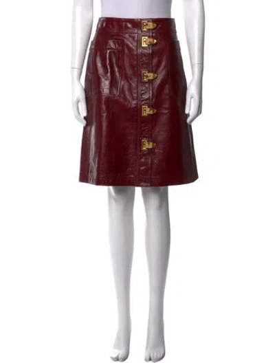 Pre-owned Tory Burch Leather Midi Length Skirt In Red