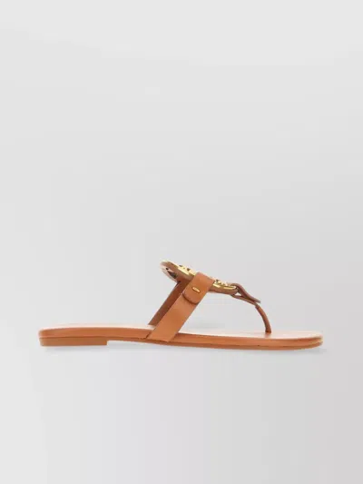 Tory Burch Leather Miller Sandals Metallic Embellishment In Brown