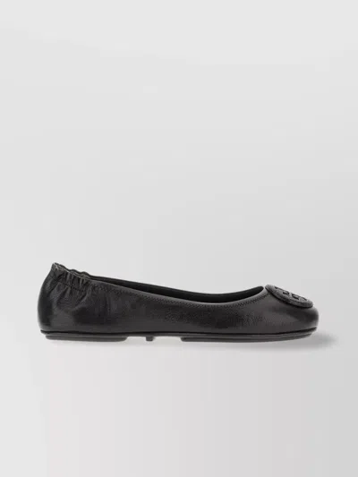 Tory Burch Leather Minnie Ballerinas Elasticized Trim In Black