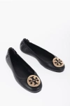 TORY BURCH LEATHER MINNIE BALLET FLAT WITH GOLDEN LOGO