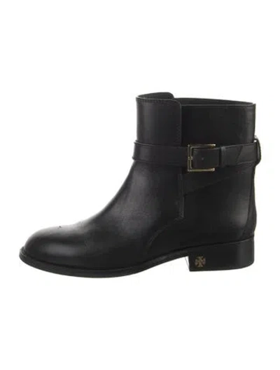 Pre-owned Tory Burch Leather Moto Boots In Black
