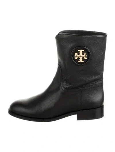 Pre-owned Tory Burch Leather Moto Boots In Black