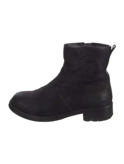 Pre-owned Tory Burch Leather Moto Boots In Black