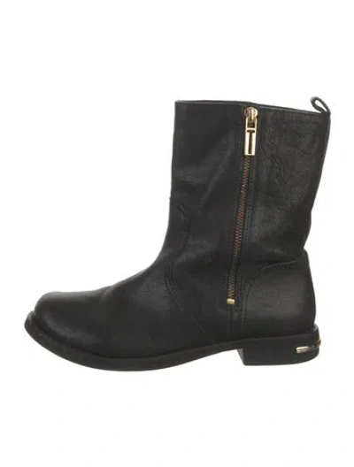 Pre-owned Tory Burch Leather Moto Boots In Black