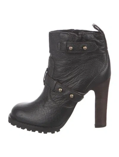 Pre-owned Tory Burch Leather Moto Boots In Black