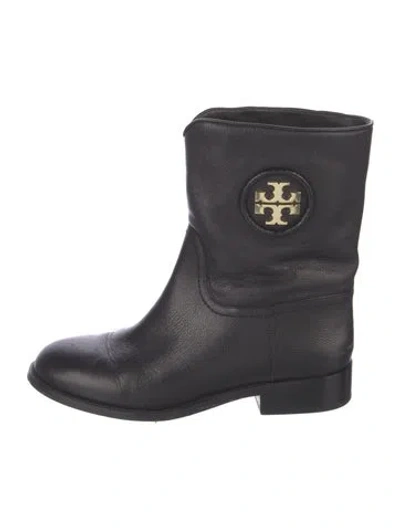 Pre-owned Tory Burch Leather Moto Boots In Black