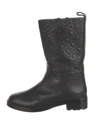 Pre-owned Tory Burch Leather Moto Boots In Black