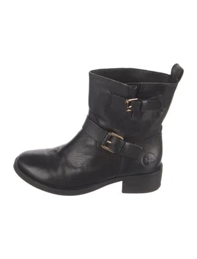 Pre-owned Tory Burch Leather Moto Boots In Black