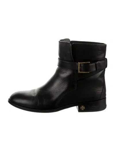 Pre-owned Tory Burch Leather Moto Boots In Black