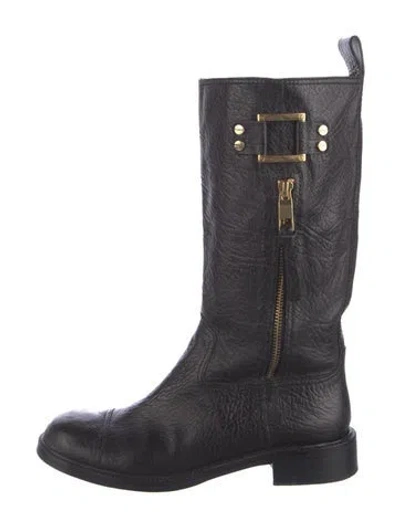 Pre-owned Tory Burch Leather Moto Boots In Black