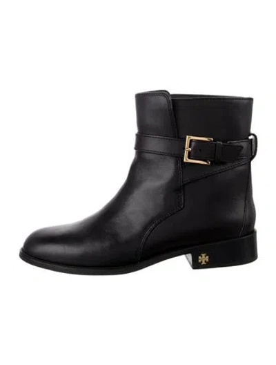 Pre-owned Tory Burch Leather Moto Boots In Black