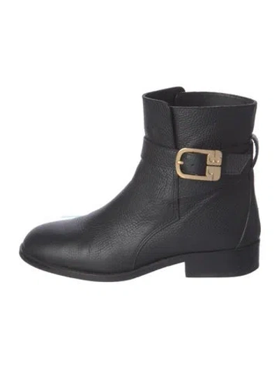Pre-owned Tory Burch Leather Moto Boots In Black