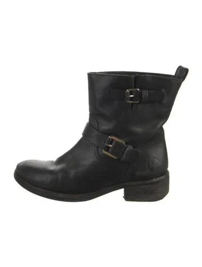 Pre-owned Tory Burch Leather Moto Boots In Black