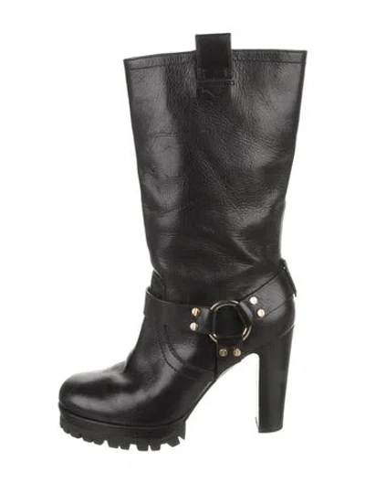 Pre-owned Tory Burch Leather Moto Boots In Black