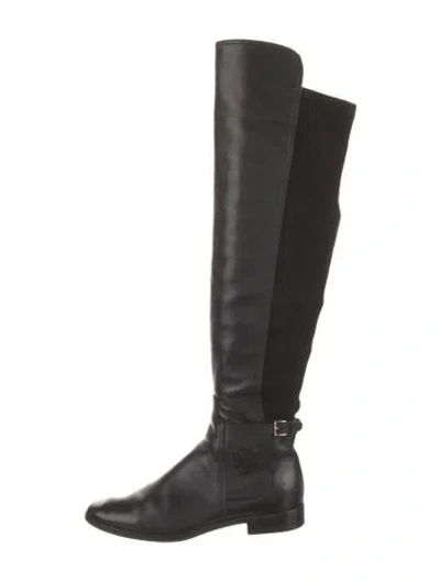 Pre-owned Tory Burch Leather Moto Boots In Black