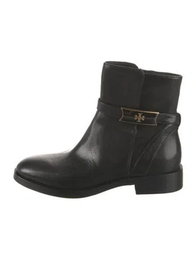 Pre-owned Tory Burch Leather Moto Boots In Black