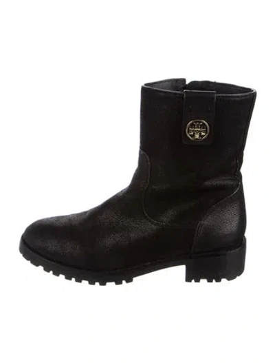 Pre-owned Tory Burch Leather Moto Boots In Black