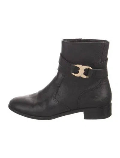 Pre-owned Tory Burch Leather Moto Boots In Black