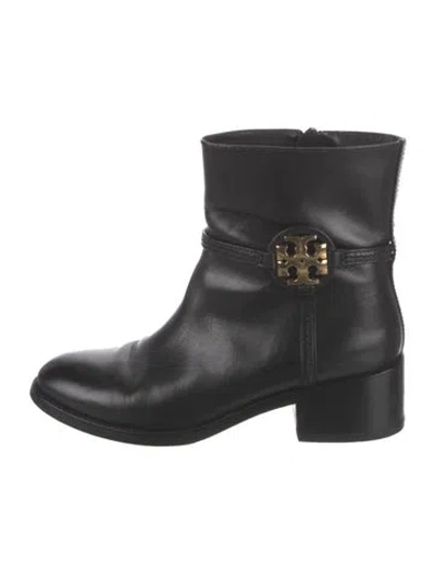 Pre-owned Tory Burch Leather Moto Boots In Black