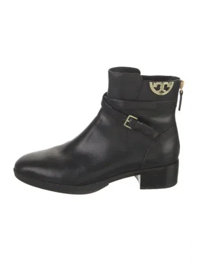 Pre-owned Tory Burch Leather Moto Boots In Black