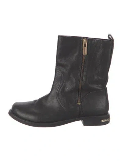 Pre-owned Tory Burch Leather Moto Boots In Black