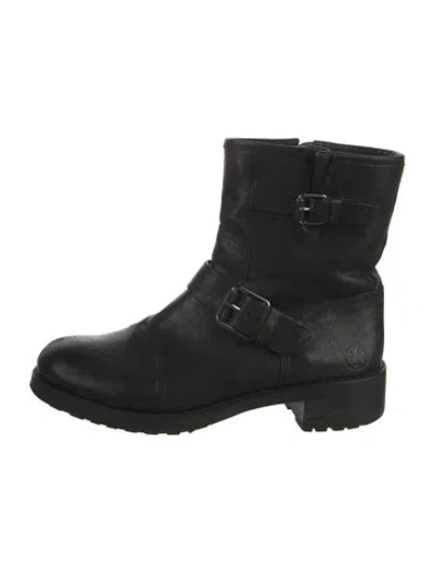 Pre-owned Tory Burch Leather Moto Boots In Black