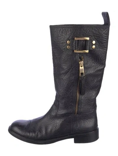 Pre-owned Tory Burch Leather Moto Boots In Black