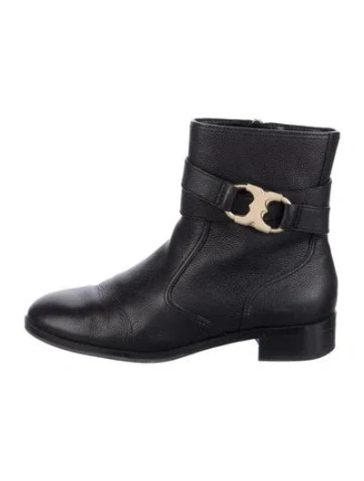 Pre-owned Tory Burch Leather Moto Boots In Black