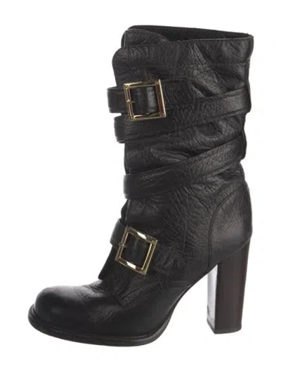 Pre-owned Tory Burch Leather Moto Boots In Black